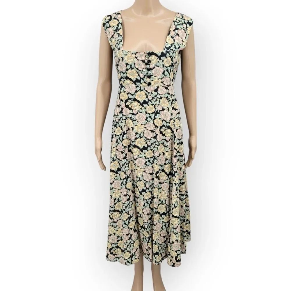 Style Studio Vintage Floral Sleeveless Dress Cottagecore Square Neckline